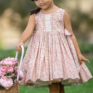 Dollcake Pink Floral Cotton Lace-Trim Dress